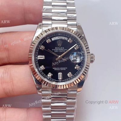AAA Copy Rolex Presidential Day-Date Black Dial Stainless Steel Watch Swiss 3255 Movement
